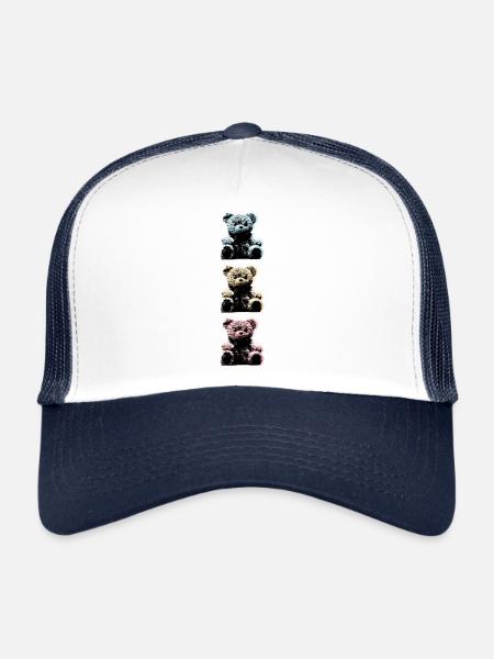 Câlin Jouet Ours Mignon Dessin Animé Drôle Bébé - Casquette trucker  - blanc/marine - Devant