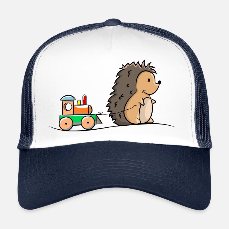 Igel mit Holz Eisenbahn - Trucker Cap - Weiß/Navy