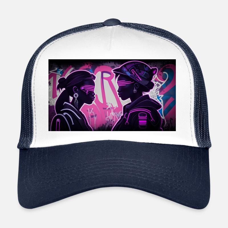 Cyberpunk Neon Encounter Trucker Cap