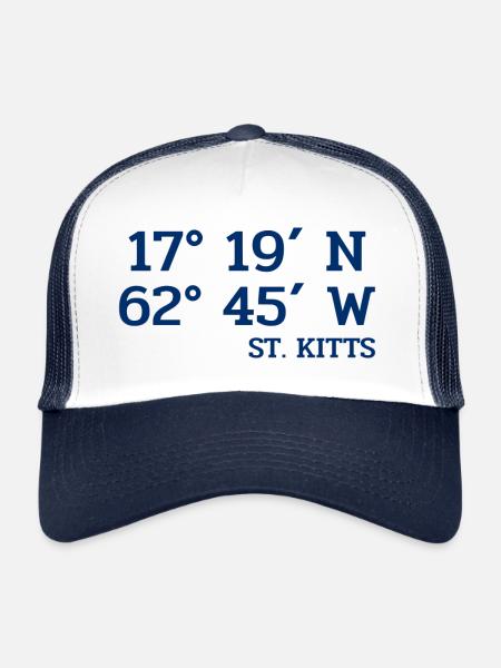 Coordonnées Saint-Christophe-et-Niévès - Coordonnées - Caraïbes - Casquette trucker  - blanc/marine - Devant