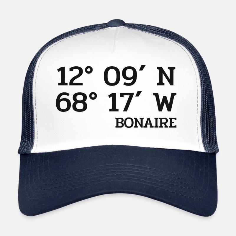 Coordonnées Bonaire - Coordonnées - Caraïbes - Casquette trucker - blanc/marine