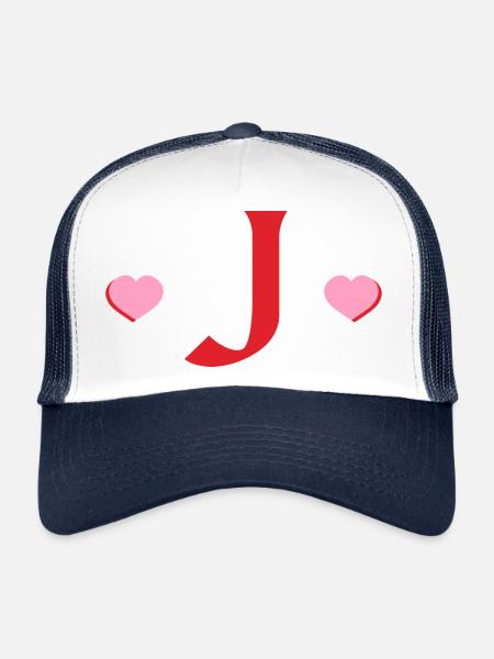 Letter j Red Hearts - Trucker Cap - white/navy - Front