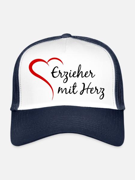 Erzieher mit Herz - Trucker Cap - Weiß/Navy - Vorne
