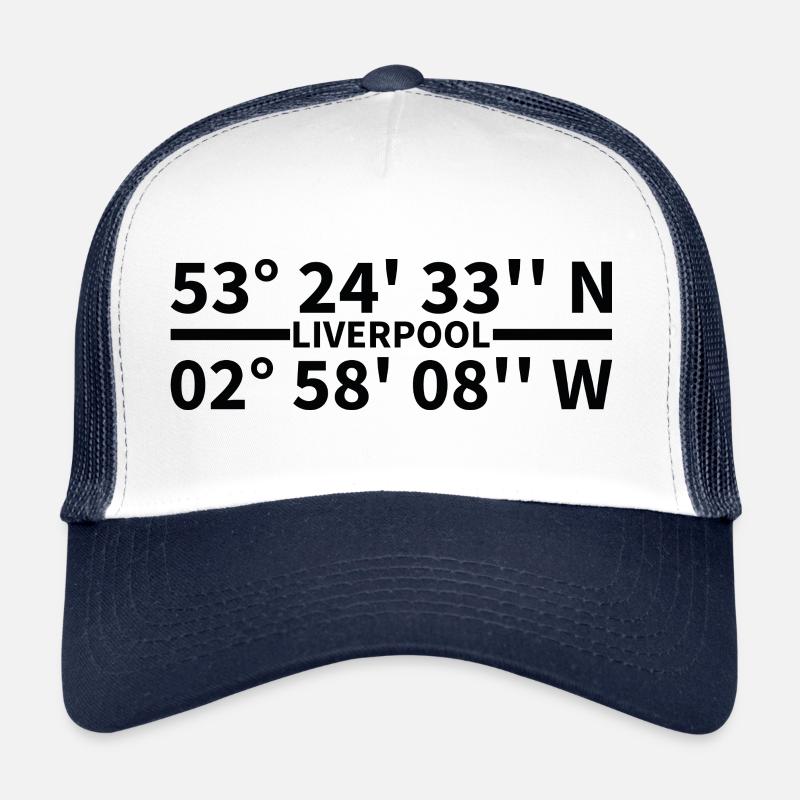 Liverpool Koordinaten - Trucker Cap - Weiß/Navy
