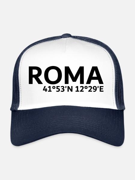 Coordonnées roms - Casquette trucker  - blanc/marine - Devant