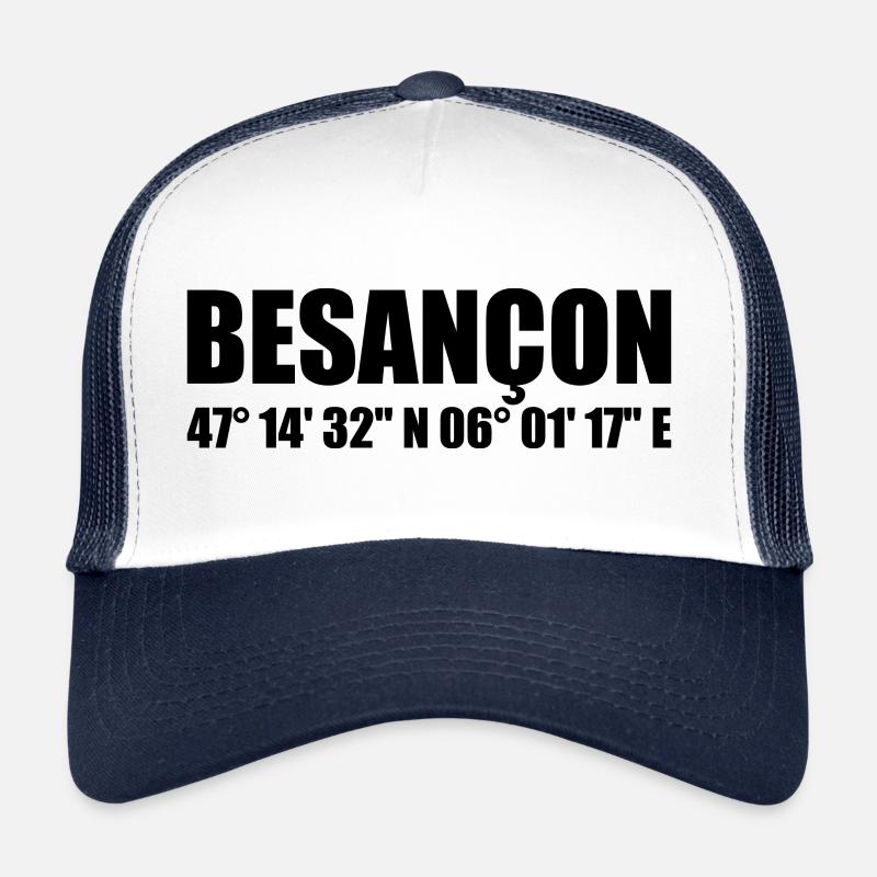 Coordonnées de Besançon - Casquette trucker  - blanc/marine