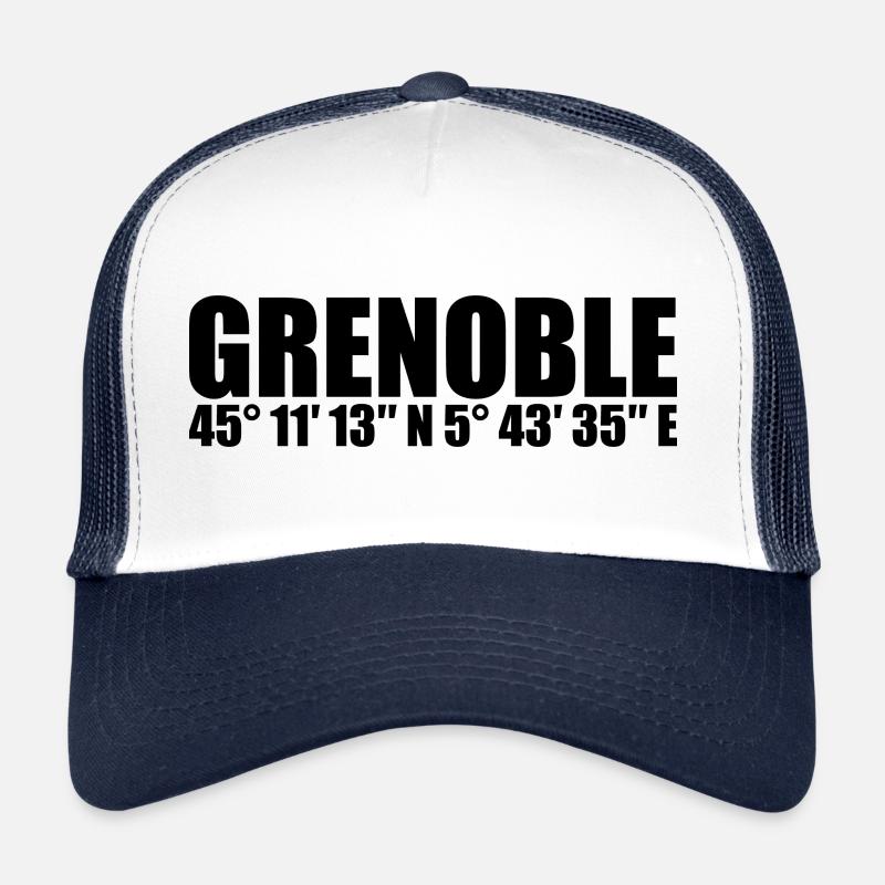 Coordonnées de Grenoble - Casquette trucker  - blanc/marine
