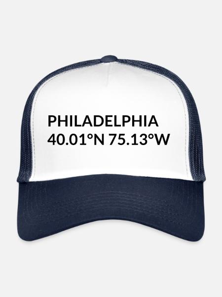 Philadelphie, Pennsylvanie, États-Unis Coordonnées - Casquette trucker  - blanc/marine - Devant