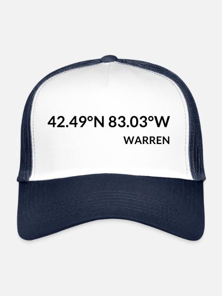 Warren, Michigan, United States Coordinates - Trucker Cap - white/navy - Front