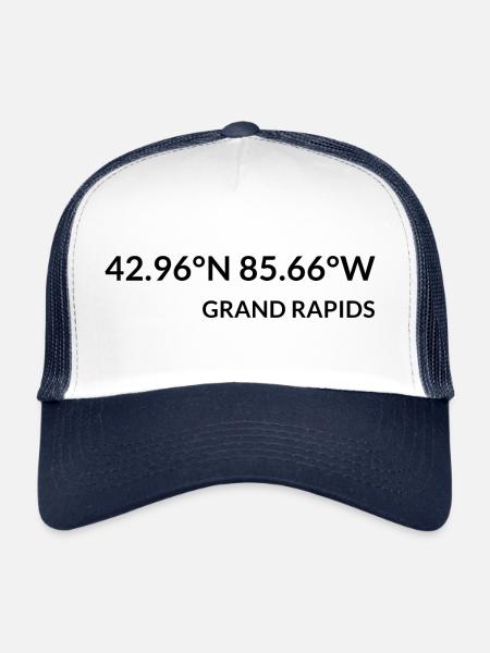 Grand Rapids, Michigan, USA Coordinates - Trucker Cap - white/navy - Front