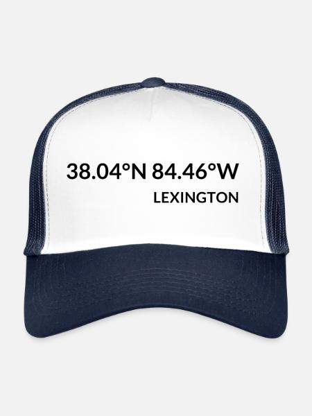 Lexington, Kentucky, USA Coordinates - Trucker Cap - white/navy - Front