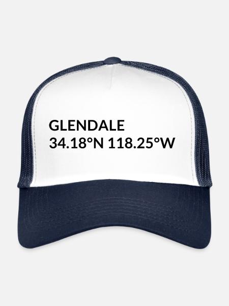 Glendale, Californie, États-Unis, coordonnées - Casquette trucker  - blanc/marine - Devant