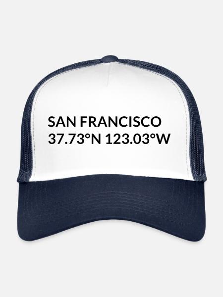 San Francisco, California, United States Coordinates - Trucker Cap - white/navy - Front