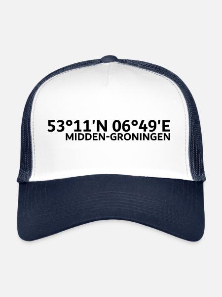 Midden-Groningen coordinates - Trucker Cap - white/navy - Front