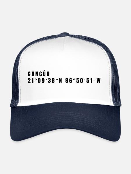 Quintana Roo, Mexico Coordinates - Trucker Cap - white/navy - Front
