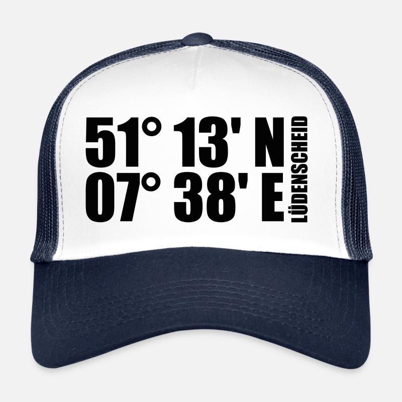 Lüdenscheid Koordinaten - Trucker Cap - Weiß/Navy