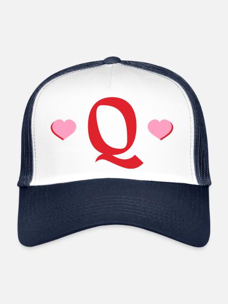 Lettre q cœurs rouges - Casquette trucker  - blanc/marine - Devant