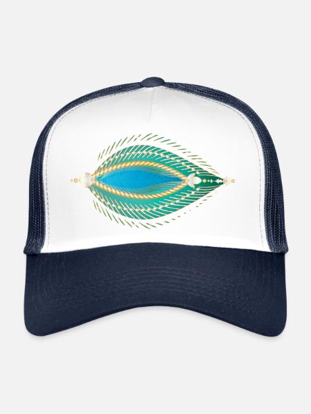 Ornement de feuille orientale en filigrane - Casquette trucker  - blanc/marine - Devant