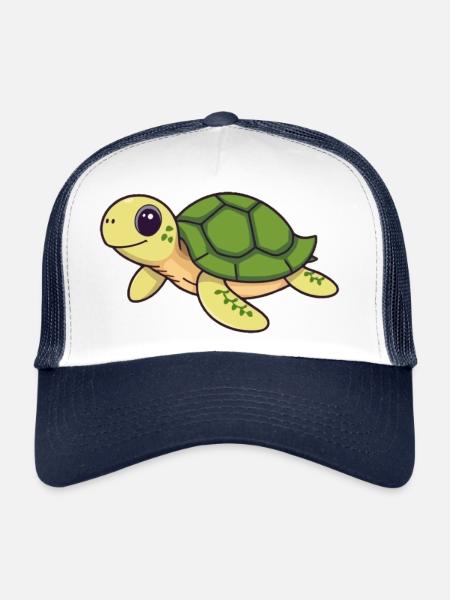 Cadeau de tortue drôle - Casquette trucker  - blanc/marine - Devant