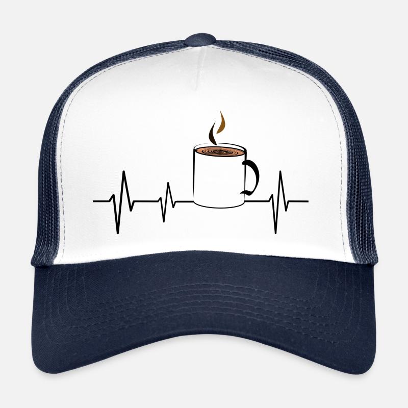 Kaffee Tasse EKG Herzschlag - Trucker Cap - Weiß/Navy
