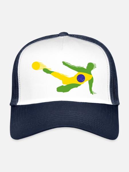 Football player in flames, flag Brazil - Trucker Cap - white/navy - Front