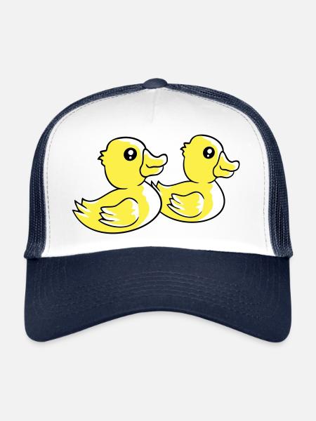 2 canards natation eau couple deux amis équipe - Casquette trucker  - blanc/marine - Devant