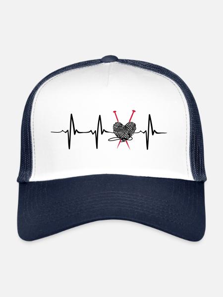 Heartbeat knitting funny gift - Trucker Cap - white/navy - Front