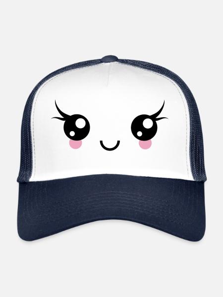 Happy Kawaii yeux visage émoticône émoticône Smi - Casquette trucker  - blanc/marine - Devant