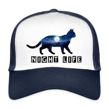 Chat - Vie nocturne - Casquette trucker  - blanc/marine - Devant