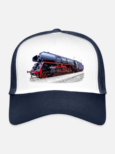 Locomotive à vapeur 01519 en couleur - Casquette trucker  - blanc/marine - Devant