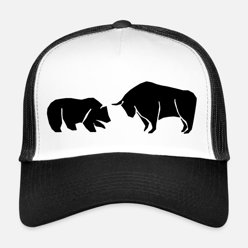Bär gegen Bulle - Das Symbolbild der Börse - Trucker Cap - Weiß/Schwarz