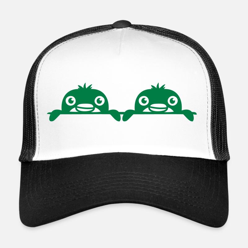 2 Pinguine Freunde gucken hinter Mauer hervor Team Trucker Cap