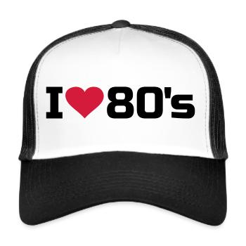 J'aime la musique de cœur des années 80, 80, 80, 80 - Casquette trucker  - blanc/noir - Devant