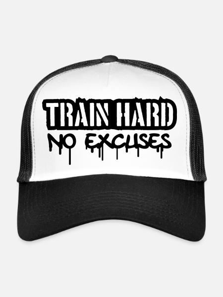 Train Hard No Excuses Logo - Trucker Cap - white/black