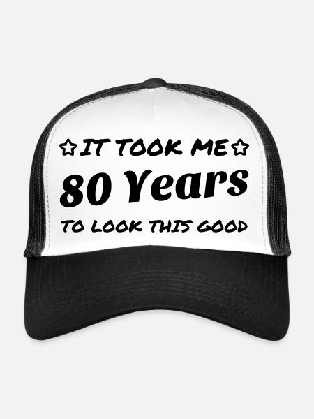 80 / anniversaire / Sport / Fête / quatre vingt - Casquette trucker  - blanc/noir - Devant