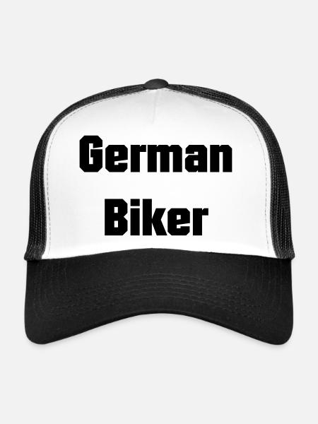 Motard allemand, Motocycliste, Patch, Autocollant - Casquette trucker  - blanc/noir - Devant