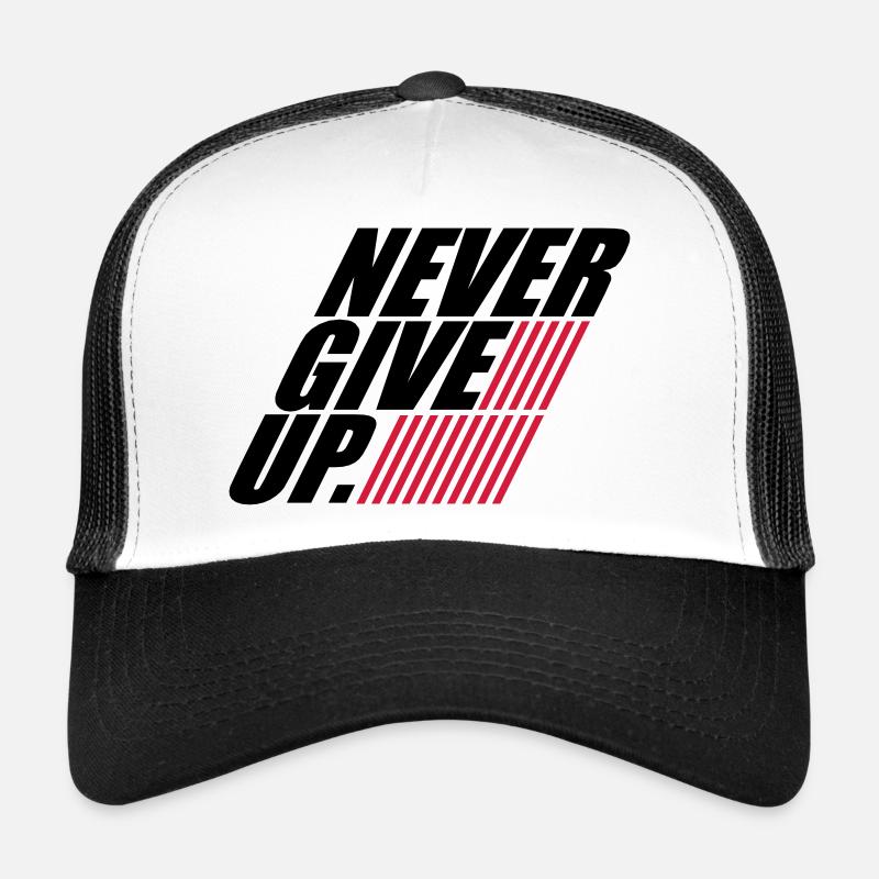 stripes design never give up logo never give up Trucker Cap