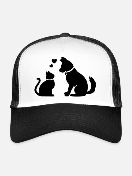 Chat mignon et chien / chat mignon et chien / cadeau - Casquette trucker  - blanc/noir - Devant