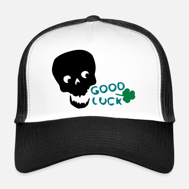 Viel Glück Kleeblatt txt & Schädel Trucker Cap