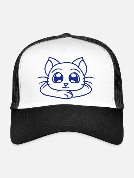 chat mignon a l’air heureux souriant chaton amusant - Casquette trucker  - blanc/noir - Devant