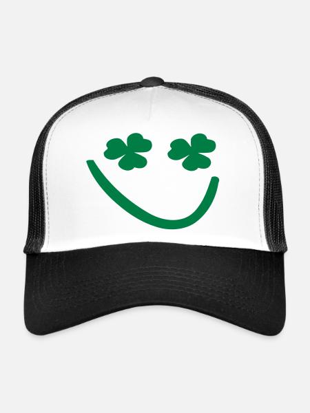 Shamrock smiley face - Trucker Cap - white/black - Front