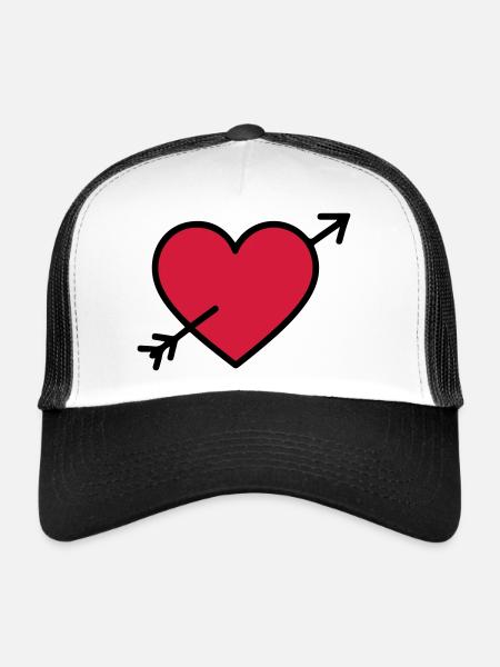 Symbole de coeur Flèche - Casquette trucker  - blanc/noir - Devant