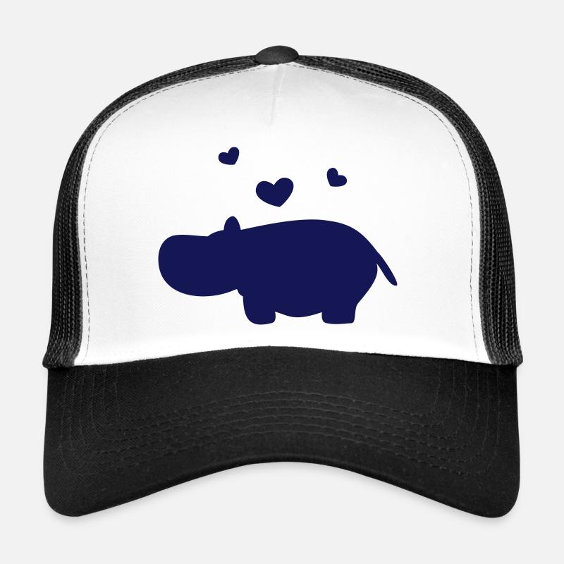 Nilpferd mit Herzen - Trucker Cap - Weiß/Schwarz