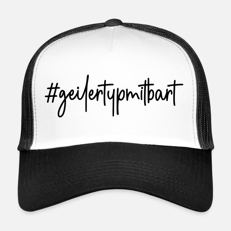 #geilertypmitbart - # geiler Typ mit Bart - Bart - Trucker Cap - Weiß/Schwarz