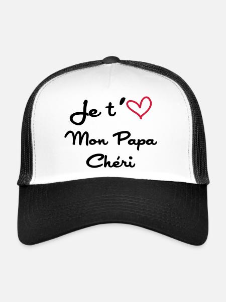 J'aime mon Papa / Fête des Pères / Naissance Bébé - Casquette trucker  - blanc/noir - Devant