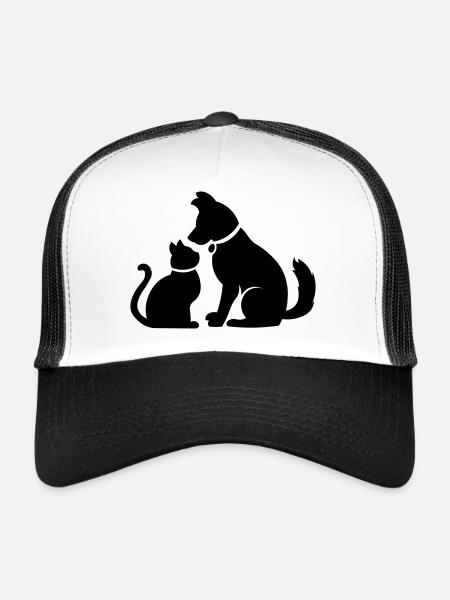 Simple Cat Dog / Chat et Chien / Animal - Casquette trucker  - blanc/noir - Devant
