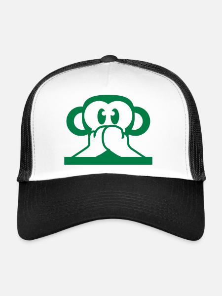 3 singes sages ne parlent rien Parler garde la bouche fermée - Casquette trucker  - blanc/noir - Devant