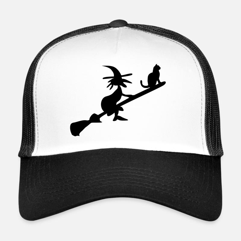 Witch and cat on broom Trucker Cap