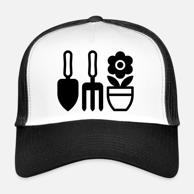 Gartenwerkzeug und Blumen - Trucker Cap - Weiß/Schwarz
