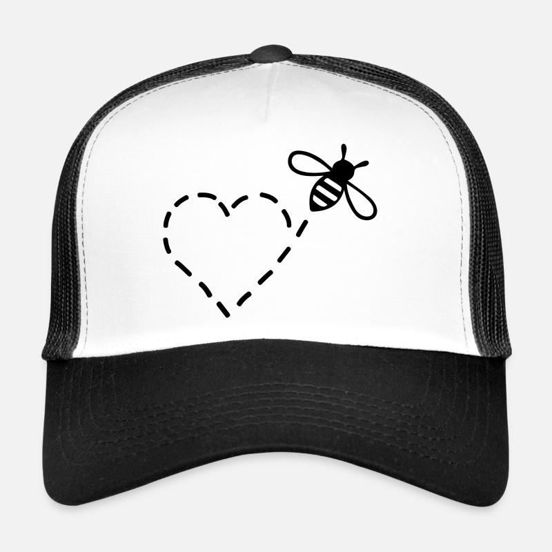 Biene mit Herz-Flugbahn - Trucker Cap - Weiß/Schwarz